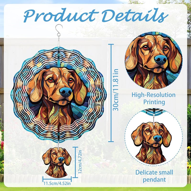 Romart Dachshund Wind Spinners Outdoor, Wiener Dog Gifts Garden Hanging Wind Spinner, Stained Glass Style 3D Stainless Steel Outdoor Decor for Patio Yard Lawn - Image 2